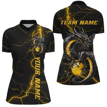 Load image into Gallery viewer, Black And Gold Custom Dragon Bowling Shirts For Women, Dragon Bowling League Shirts Outfits IPHW7309