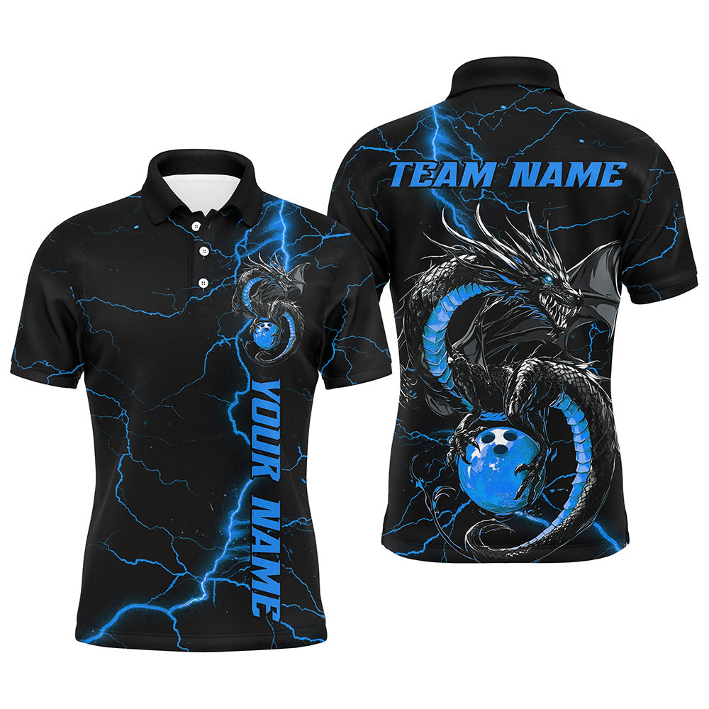 Black And Blue Custom Dragon Bowling Shirts For Men, Dragon Bowling League Shirts Outfits IPHW7311