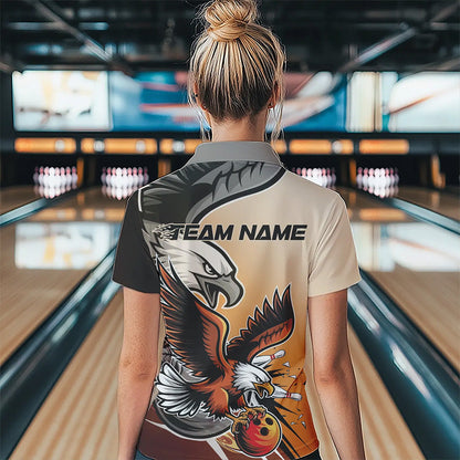 Custom Eagle Bowling Jerseys With Name, Orange Eagle Bowling League Women Quarter-Zip Shirt IPHW8762