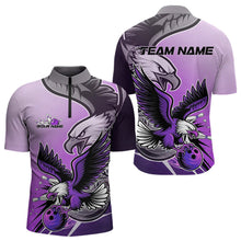 Load image into Gallery viewer, Custom Eagle Bowling Jerseys With Names, Purple Eagle Bowling League Men Quarter-Zip Shirts IPHW8763