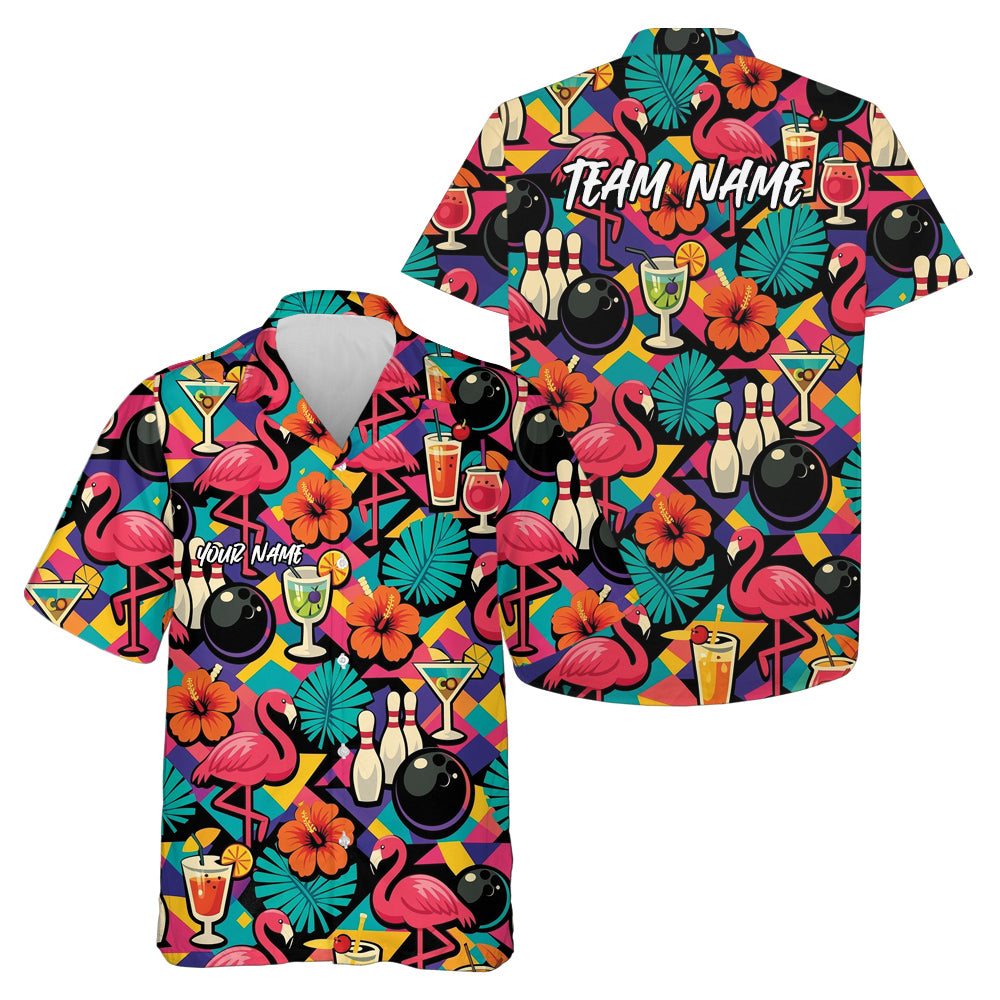 Custom Colorful Tropical Plants And Flamingo Hawaiian Bowling Shirt For Men And Women IPHW10861