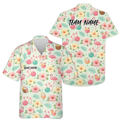 Custom Pastel Tone Tropical Plants And Flamingo Summer Vibe Bowling Hawaiian Shirts IPHW10863