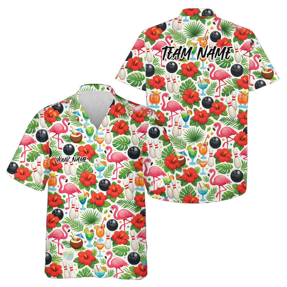 Custom Colorful Tropical Plants And Flamingo Hawaiian Bowling Shirt For Men And Women IPHW10866