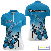 Load image into Gallery viewer, Custom Blue Gradient Butterfly Bowling Team Women Quarter-Zip Shirts, Bowlers Outfit IPHW9008