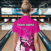 Load image into Gallery viewer, Custom Pink Gradient Butterfly Bowling Team Women Polo Shirts, Butterflies Bowlers Outfit IPHW9009