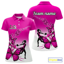 Load image into Gallery viewer, Custom Pink Gradient Butterfly Bowling Team Women Polo Shirts, Butterflies Bowlers Outfit IPHW9009