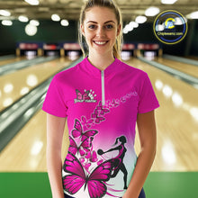 Load image into Gallery viewer, Custom Pink Gradient Butterfly Bowling Team Women Quarter-Zip Shirts, Bowlers Outfit IPHW9009