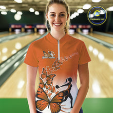Load image into Gallery viewer, Custom Orange Gradient Butterfly Bowling Team Women Quarter-Zip Shirts, Bowlers Outfit IPHW9010