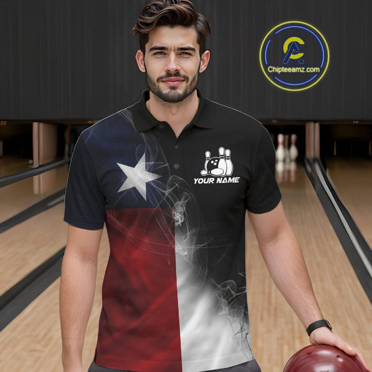 Custom Smoke Texas Flag Bowling Men Team Shirts, Patriotic Texas Bowling Jerseys IPHW10625