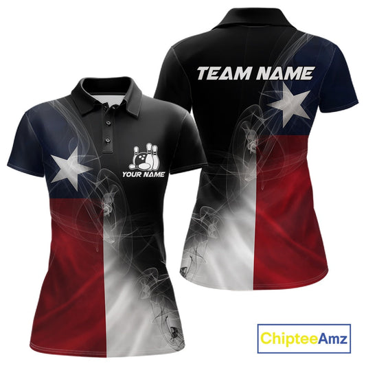 Custom Smoke Texas Flag Bowling Women Team Shirts, Patriotic Texas Bowling Jerseys IPHW10625