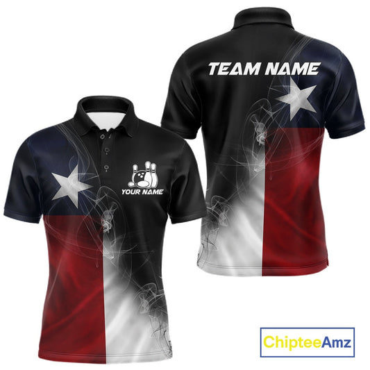 Custom Smoke Texas Flag Bowling Men Team Shirts, Patriotic Texas Bowling Jerseys IPHW10625
