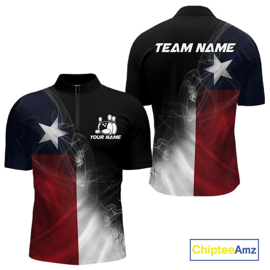 Custom Smoke Texas Flag Bowling Men Team Shirts, Patriotic Texas Bowling Jerseys IPHW10625