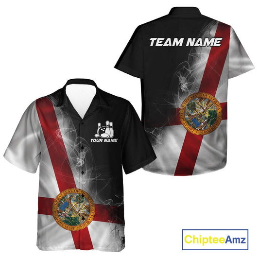 Custom Smoke Florida Flag Bowling Men And Women Team Shirts, Patriotic Florida Bowling Jerseys IPHW10626