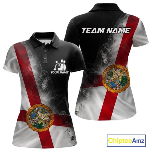 Custom Smoke Florida Flag Bowling Women Team Shirts, Patriotic Florida Bowling Jerseys IPHW10626