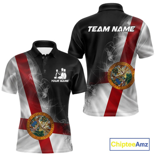 Custom Smoke Florida Flag Bowling Men Team Shirts, Patriotic Florida Bowling Jerseys IPHW10626