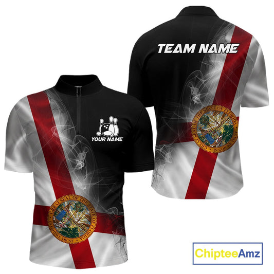 Custom Smoke Florida Flag Bowling Men Team Shirts, Patriotic Florida Bowling Jerseys IPHW10626