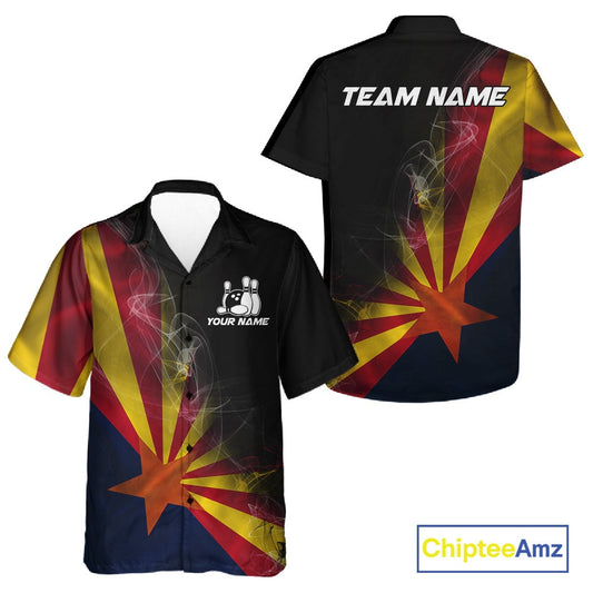 Custom Smoke Arizona Flag Bowling Men And Women Team Shirts, Patriotic Arizona Bowling Jerseys IPHW10627