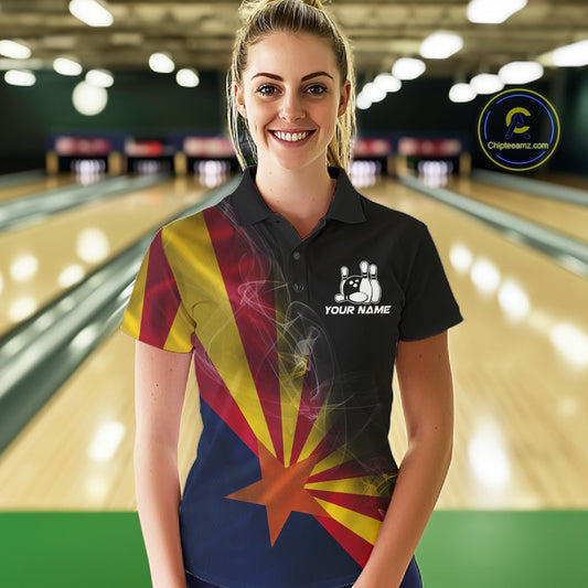 Custom Smoke Arizona Flag Bowling Women Team Shirts, Patriotic Arizona Bowling Jerseys IPHW10627