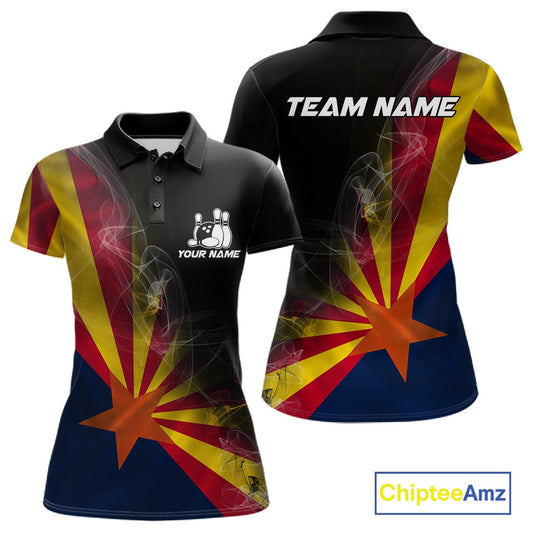 Custom Smoke Arizona Flag Bowling Women Team Shirts, Patriotic Arizona Bowling Jerseys IPHW10627