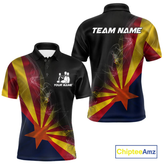 Custom Smoke Arizona Flag Bowling Men Team Shirts, Patriotic Arizona Bowling Jerseys IPHW10627