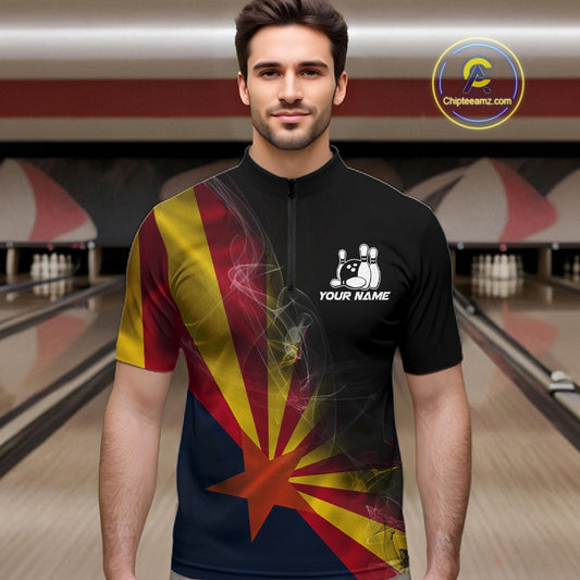 Custom Smoke Arizona Flag Bowling Men Team Shirts, Patriotic Arizona Bowling Jerseys IPHW10627