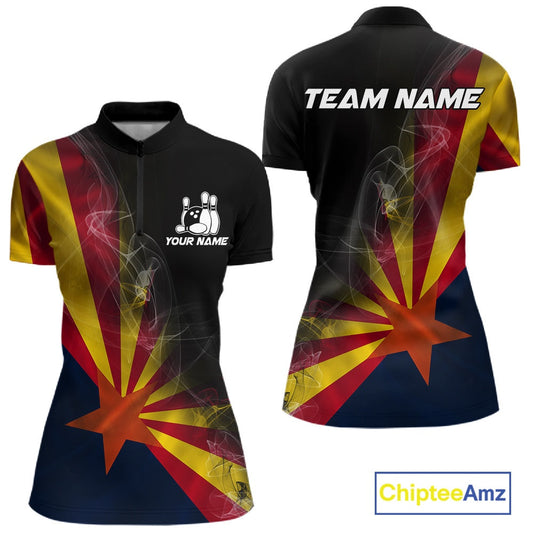 Custom Smoke Arizona Flag Bowling Women Team Shirts, Patriotic Arizona Bowling Jerseys IPHW10627
