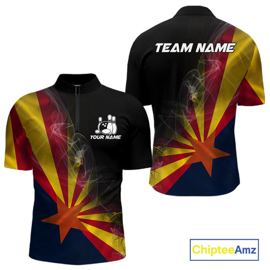 Custom Smoke Arizona Flag Bowling Men Team Shirts, Patriotic Arizona Bowling Jerseys IPHW10627