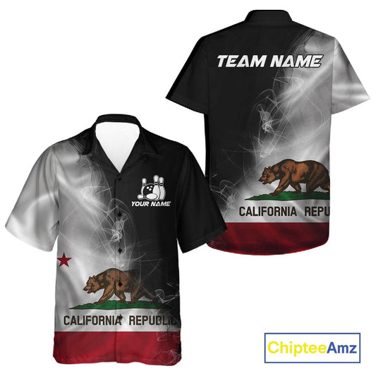 Custom Smoke California Flag Bowling Men And Women Team Shirts, Patriotic California Bowling Jerseys IPHW10629