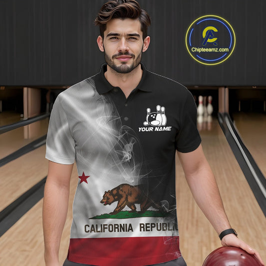 Custom Smoke California Flag Bowling Men Team Shirts, Patriotic California Bowling Jerseys IPHW10629