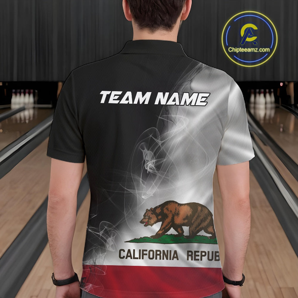 Custom Smoke California Flag Bowling Men Team Shirts, Patriotic California Bowling Jerseys IPHW10629
