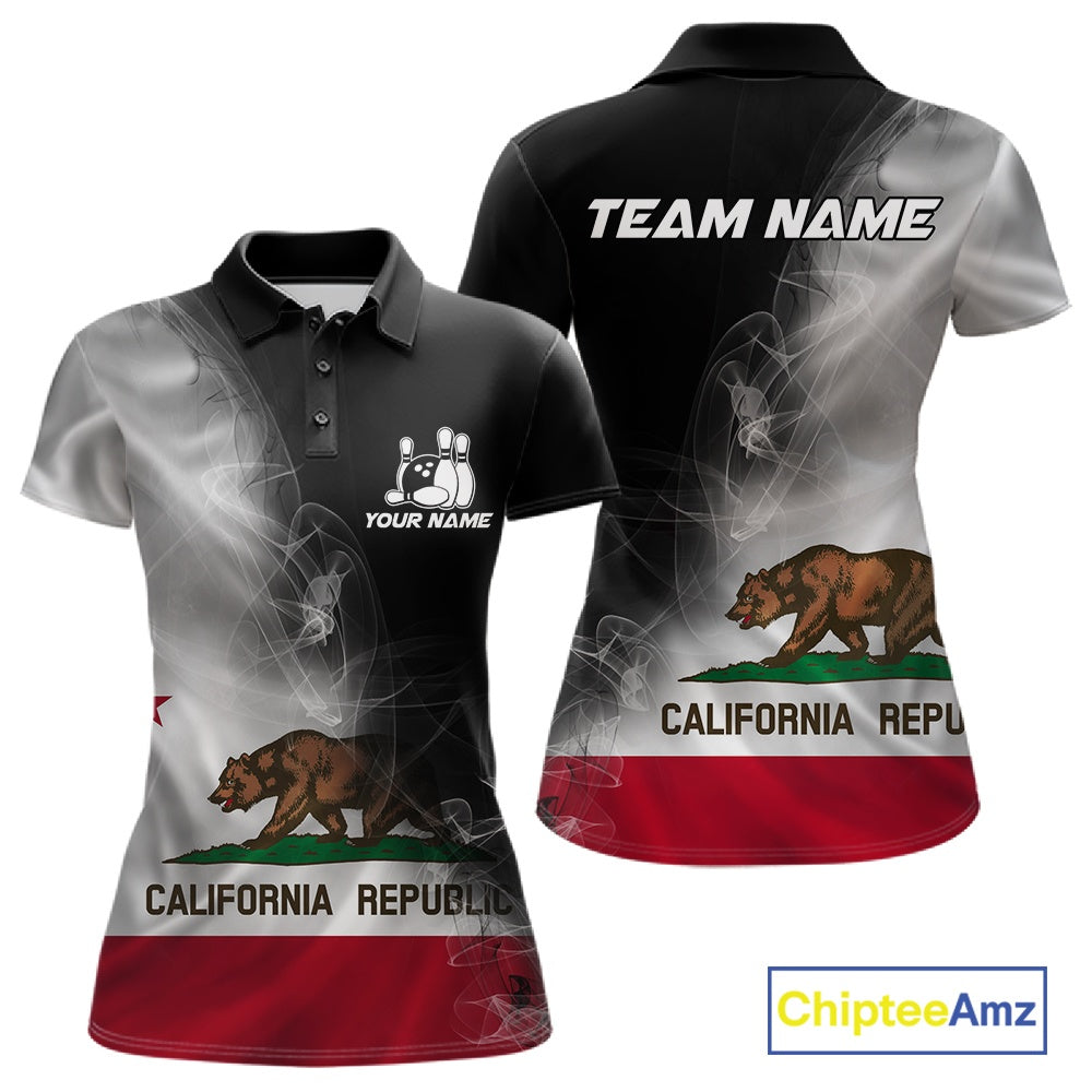 Custom Smoke California Flag Bowling Women Team Shirts, Patriotic California Bowling Jerseys IPHW10629