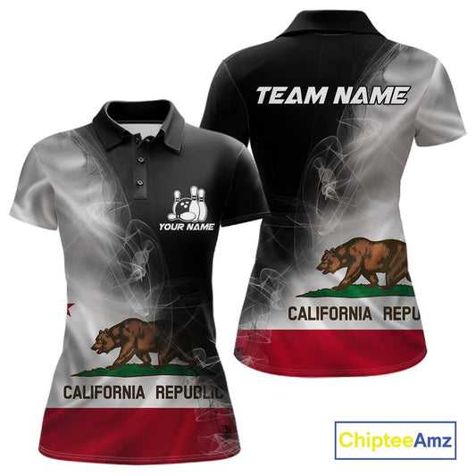Custom Smoke California Flag Bowling Women Team Shirts, Patriotic California Bowling Jerseys IPHW10629