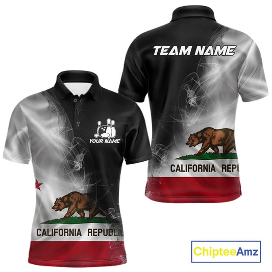 Custom Smoke California Flag Bowling Men Team Shirts, Patriotic California Bowling Jerseys IPHW10629