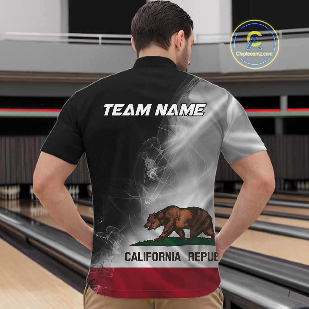 Custom Smoke California Flag Bowling Men Team Shirts, Patriotic California Bowling Jerseys IPHW10629