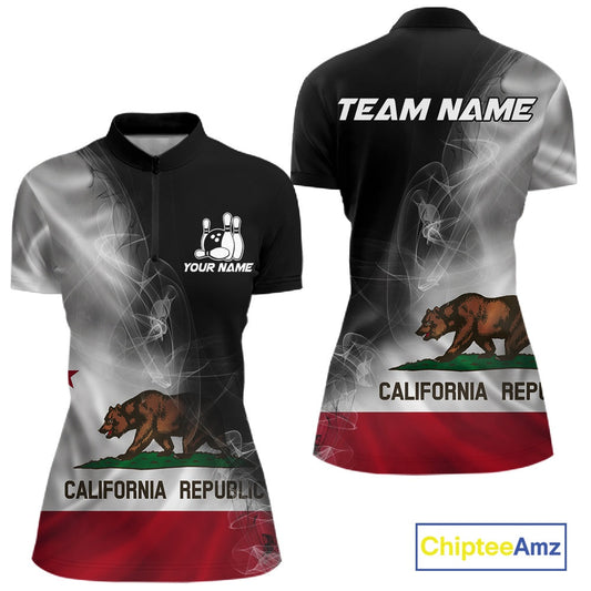 Custom Smoke California Flag Bowling Women Team Shirts, Patriotic Bowling Jerseys IPHW10629