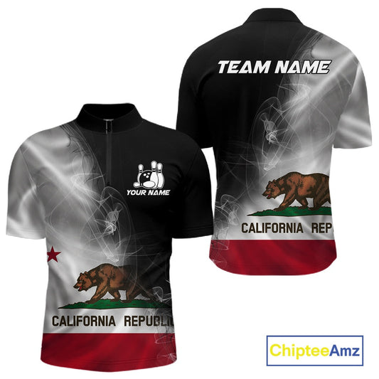 Custom Smoke California Flag Bowling Men Team Shirts, Patriotic California Bowling Jerseys IPHW10629