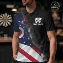 Load image into Gallery viewer, Custom Smoke Flame Ohio Flag Patriotic Darts Shirt For Men, Dart League Team Jerseys IPHW10632
