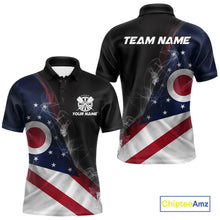 Load image into Gallery viewer, Custom Smoke Flame Ohio Flag Patriotic Darts Shirt For Men, Dart League Team Jerseys IPHW10632