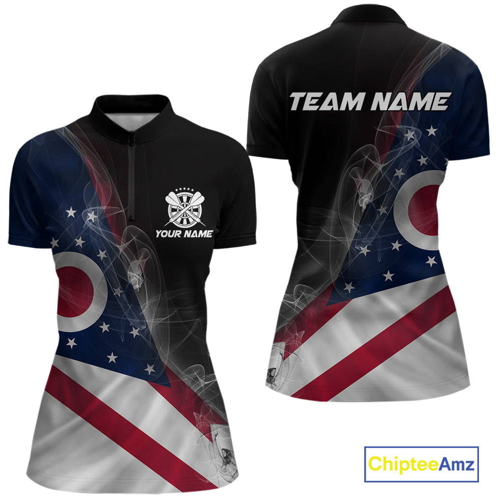 Custom Smoke Flame Ohio Flag Patriotic Darts Shirt For Women, Dart League Team Jerseys IPHW10632