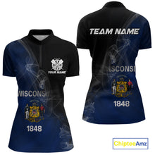 Load image into Gallery viewer, Custom Smoke Flame Wisconsin Flag Patriotic Darts Shirt For Women, Dart League Jerseys IPHW10633
