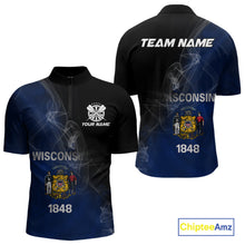 Load image into Gallery viewer, Custom Smoke Flame Wisconsin Flag Patriotic Darts Shirt For Men, Dart League Team Jerseys IPHW10633