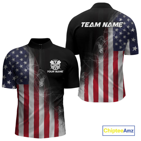 Custom Smoke Flame US Flag Patriotic Darts Shirt For Men, American Dart Team Jerseys IPHW10630