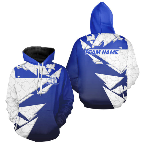 Custom Blue Bowling Team Hoodie Shirts For Men And Women, Bowling Ball Pattern Bowlers Outfits IPHW6271