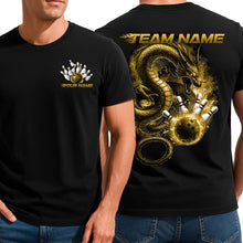 Load image into Gallery viewer, Custom Flame Dragon Bowling T-Shirts For Men, Yellow Fire Bowling Ball Graphics IPHW9067