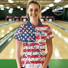 Load image into Gallery viewer, Custom Splatter Patriotic US Flag Bowling Polo Shirts For Women, American Bowling Jersey IPHW9257