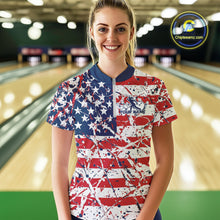 Load image into Gallery viewer, Custom Splatter Patriotic US Flag Bowling Women Quarter-Zip Shirt, US Flag Bowling Jersey IPHW9257