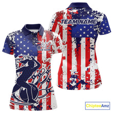 Load image into Gallery viewer, Custom Grunge US Flag Patriotic Bowling Polo Shirts For Women, US Bowling League Shirt IPHW9258