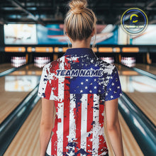 Load image into Gallery viewer, Custom Grunge US Flag Patriotic Bowling Women Quarter-Zip Shirts, US Bowling League Shirt IPHW9258