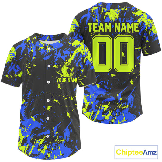 Custom Black, Green And Blue Camouflage Men Baseball Jerseys, Baseball Team Uniform IPHW9588