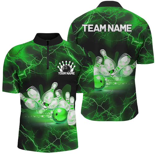Green Thunder Lightning Custom Bowling Shirts For Men, Bowling League Shirts Bowling Jersey IPHW7333